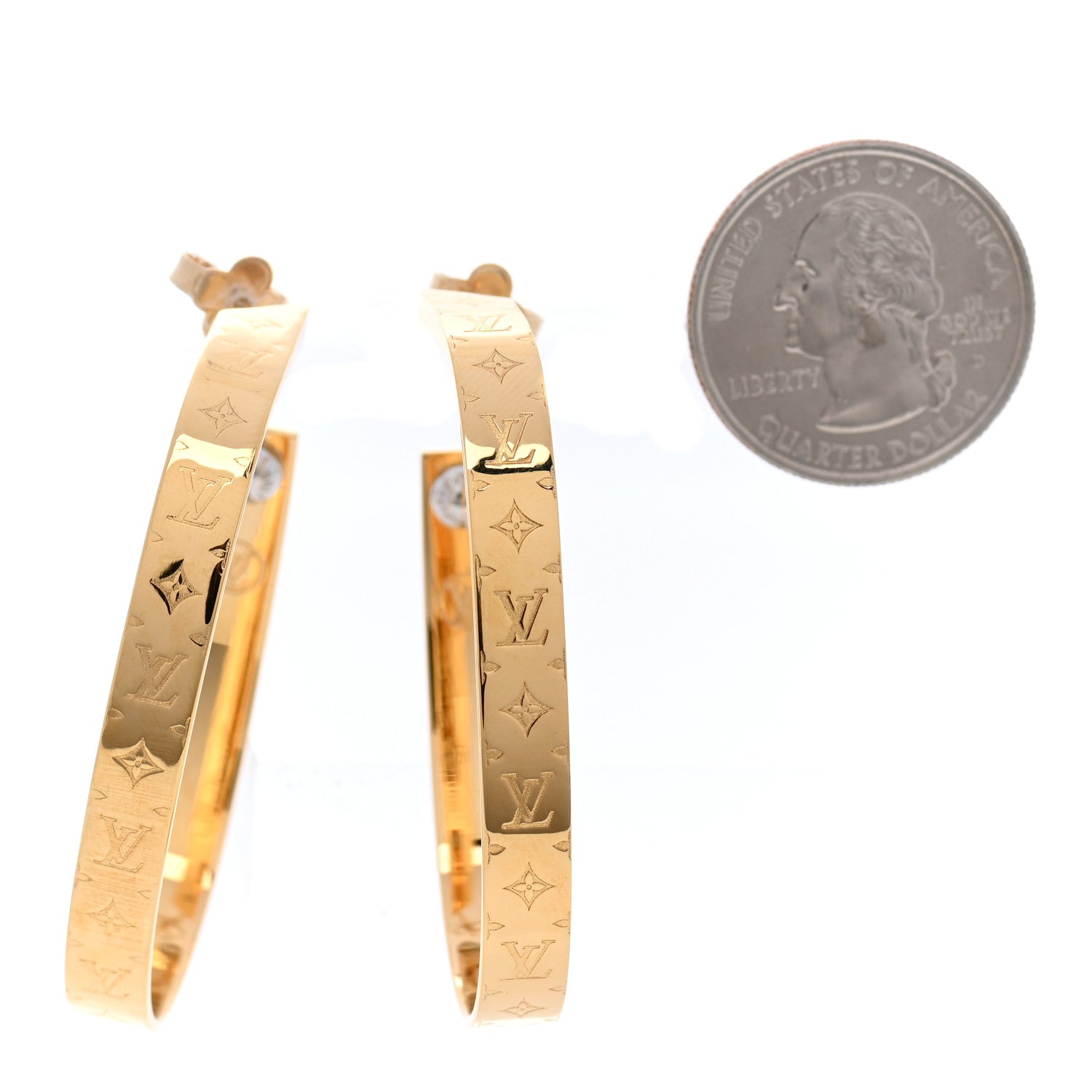 Louis Vuitton Nanogram Hoop Earrings Gold 2 of 7