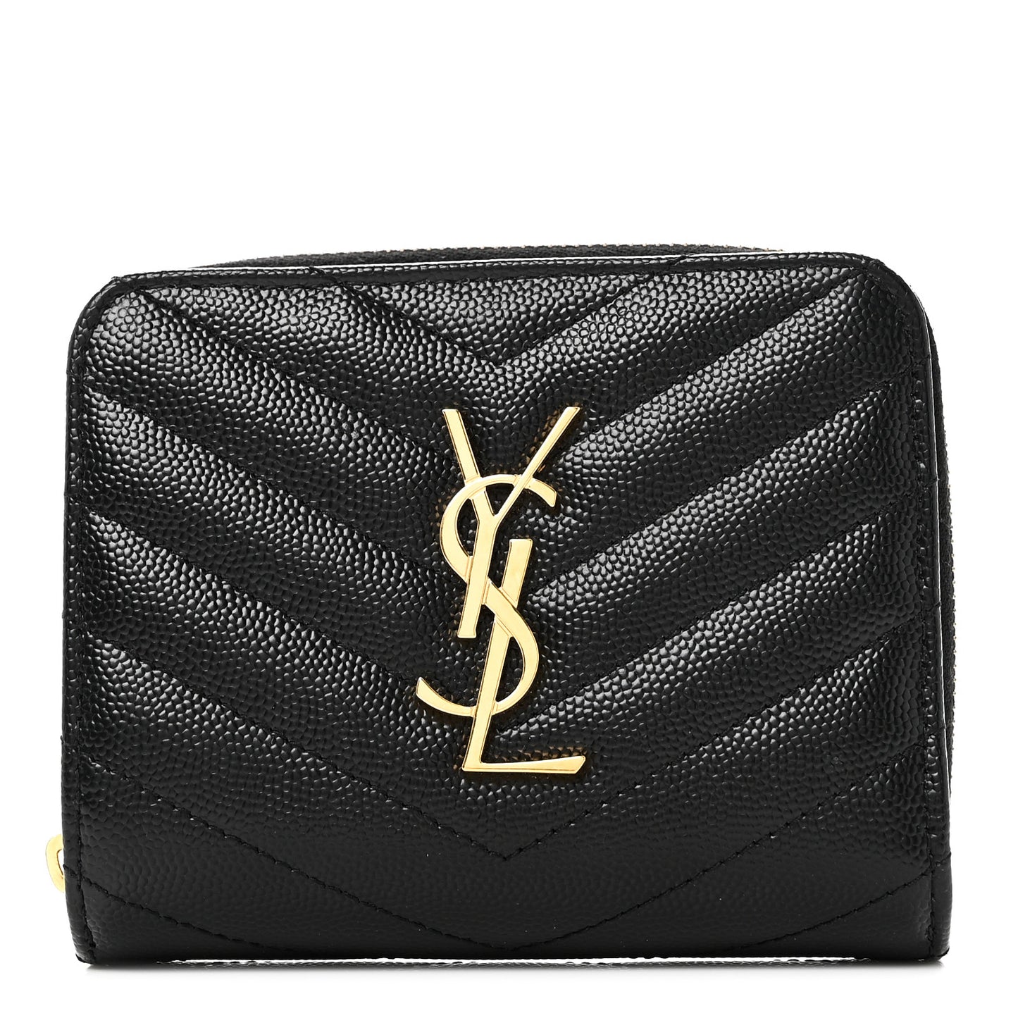 Grain De Poudre Matelasse Chevron Monogram Compact Zip Around Wallet Black