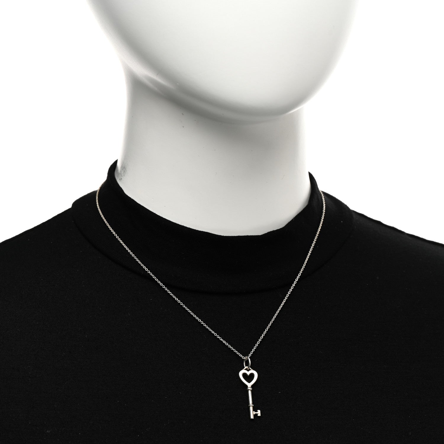 Tiffany Sterling Silver Small Heart Key Pendant Necklace 2 of 5