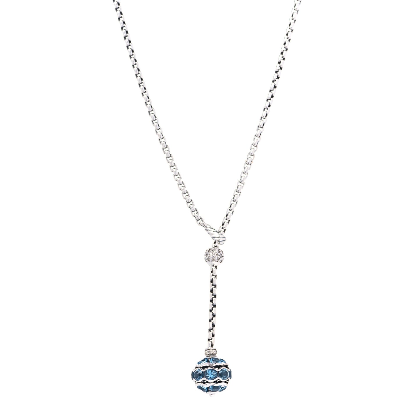 Sterling Silver Diamond Blue Topaz Lariat Drop Necklace