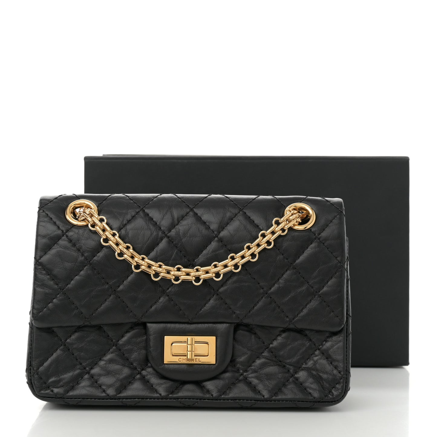Aged Calfskin Quilted 2.55 Reissue Mini Flap Black