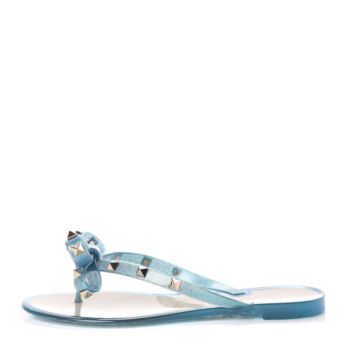 PVC Jelly Glitter Rockstud Bow Thong Sandals 36 Cerulean