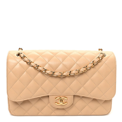 Chanel Caviar Quilted Jumbo Double Flap Beige 1 of 10