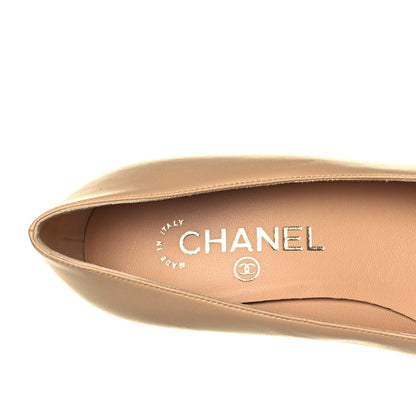 Chanel Lambskin Grosgrain Cap Toe CC Pearl Pumps 37.5 Beige Black 8 of 10