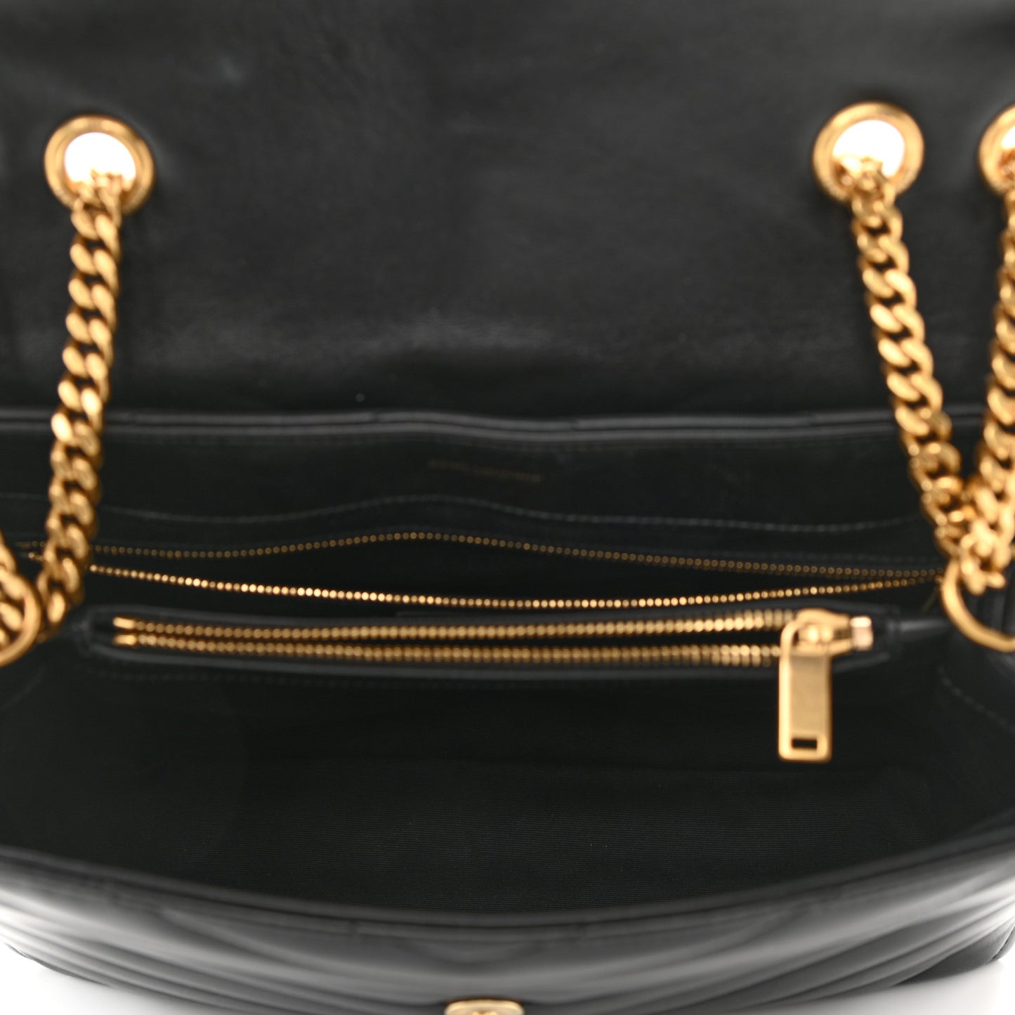 Calfskin Y Quilted Monogram Medium Loulou Chain Satchel Black