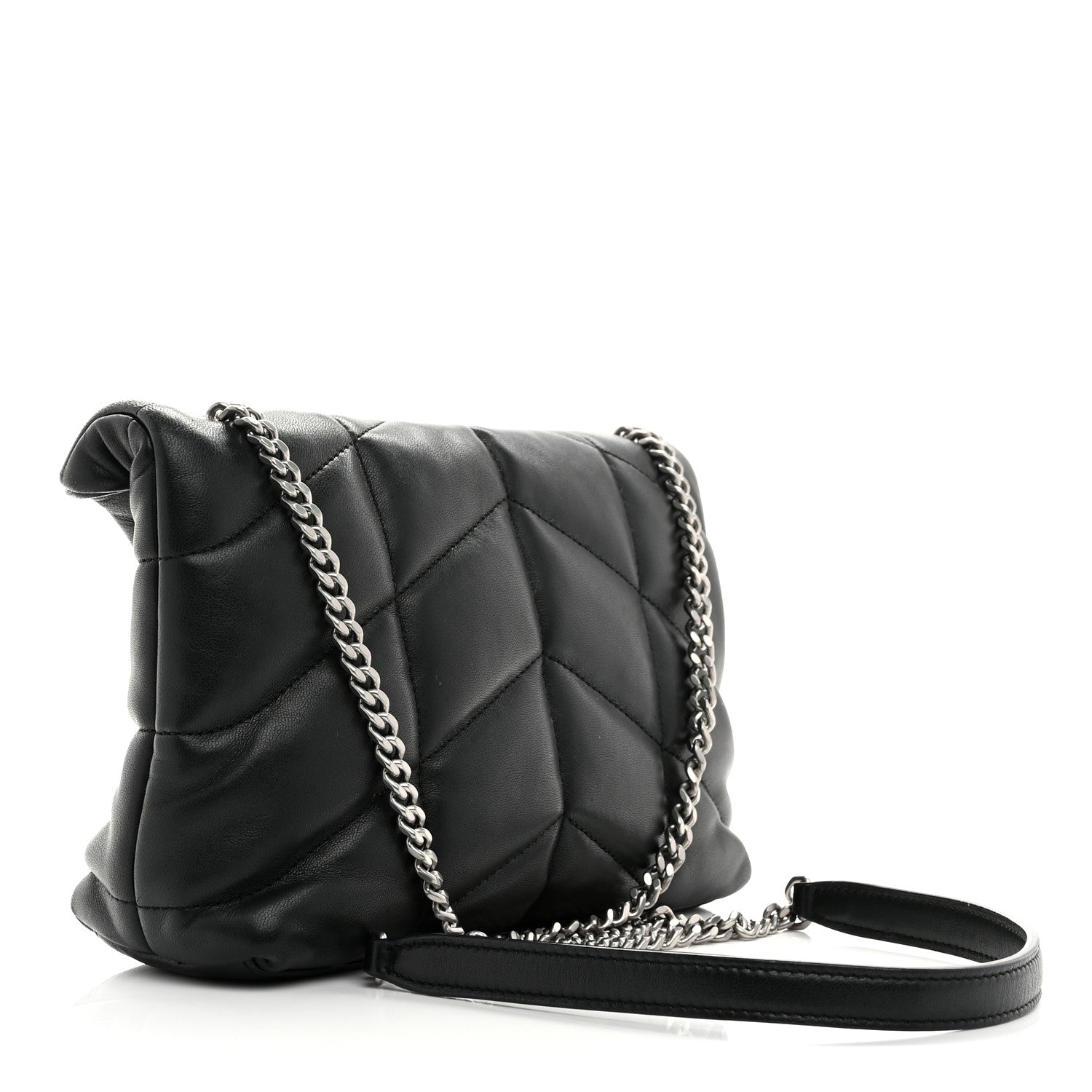 Saint Laurent Lambskin Quilted Toy Loulou Puffer Monogram Chain Satchel Black 3 of 11