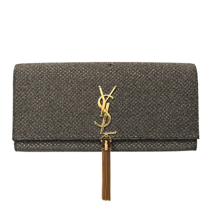 Saint Laurent Metallic Canvas Woven Classic Monogram Kate Tassel Clutch Ciad Argento 1 of 12