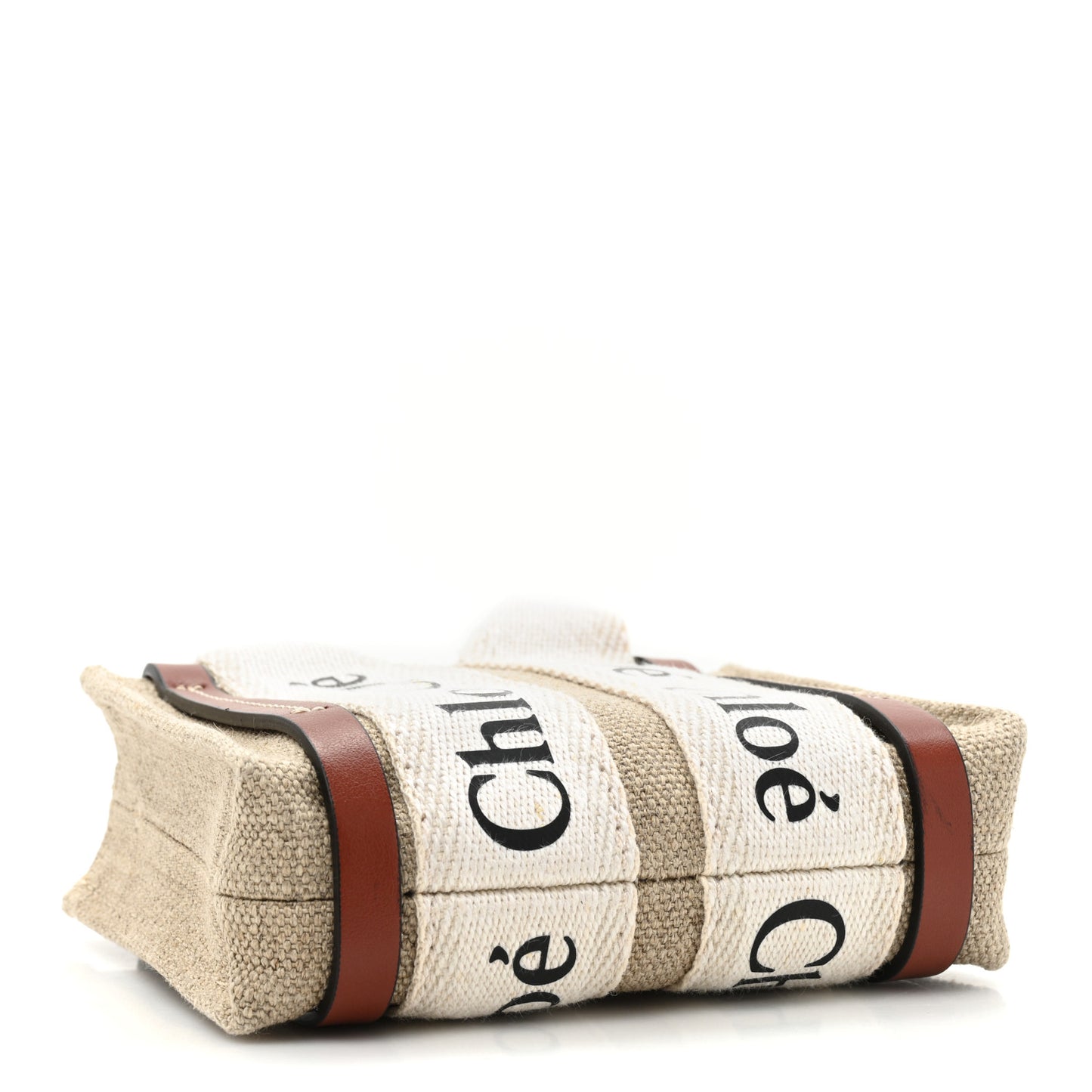 Cotton Calfskin Nano Woody Ribbon Tote White Brown