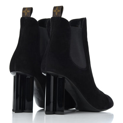 Louis Vuitton Suede Monogram Uniformes Cap Toe Chelsea 80mm Ankle Boots 38.5 Black 4 of 13