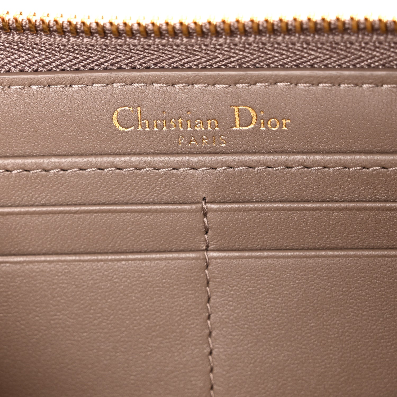 Christian Dior Grained Calfskin Supple Cannage Caro Zip Wallet Taupe 6 of 7