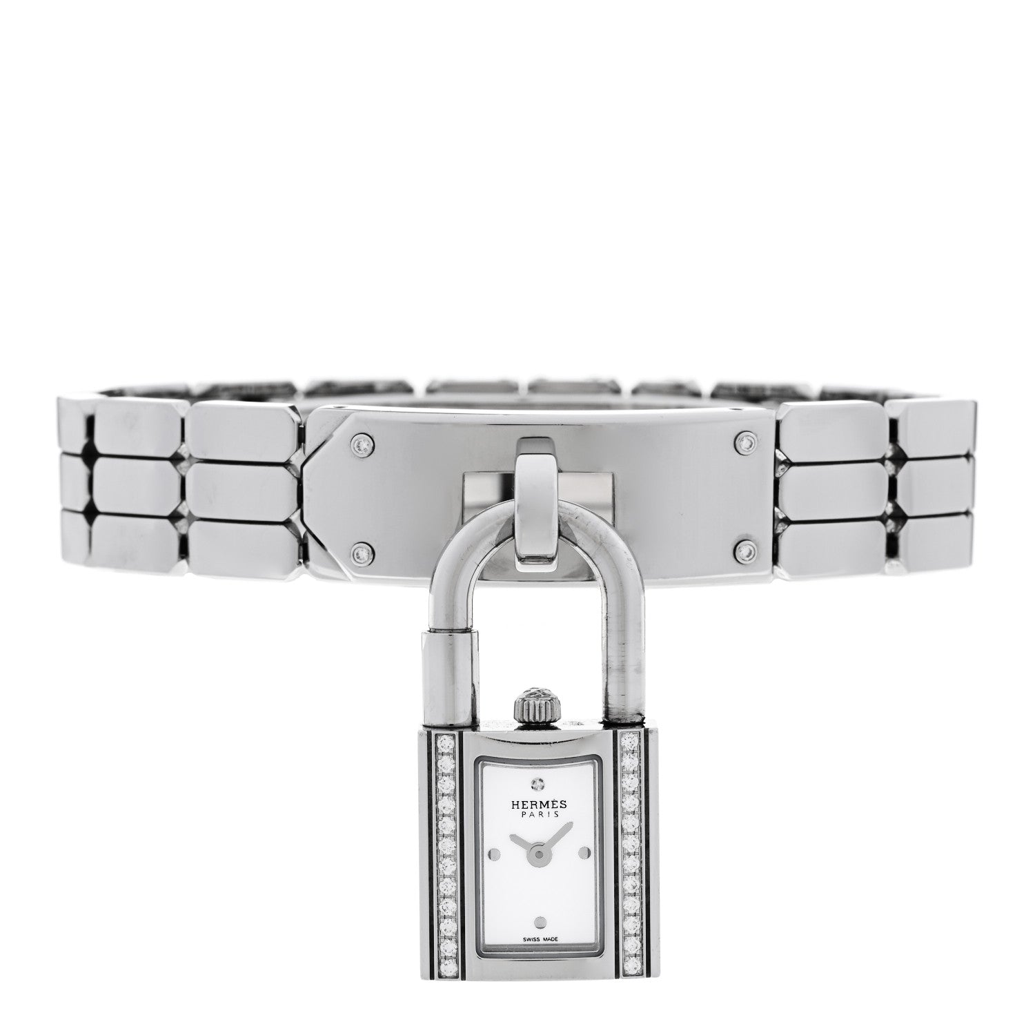 Hermes Stainless Steel Diamond 16mm Kelly Quartz Watch 1 of 5