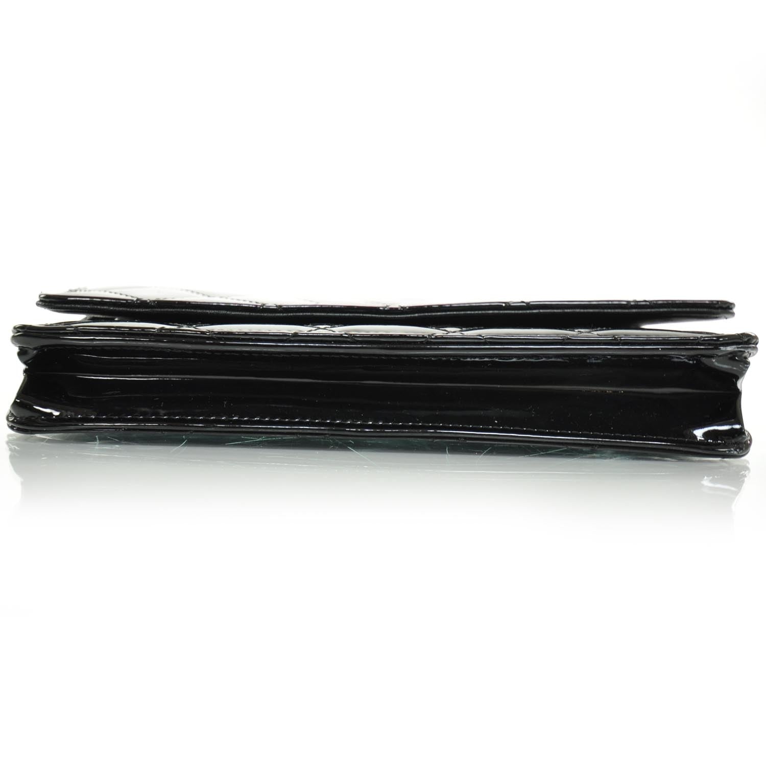 Chanel Patent Quilted Wallet On Chain WOC Black SHW 5 of 8