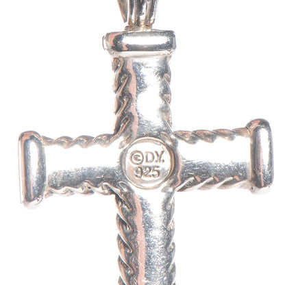David Yurman Sterling Silver Diamond Chevron Cross Pendant Necklace 5 of 6