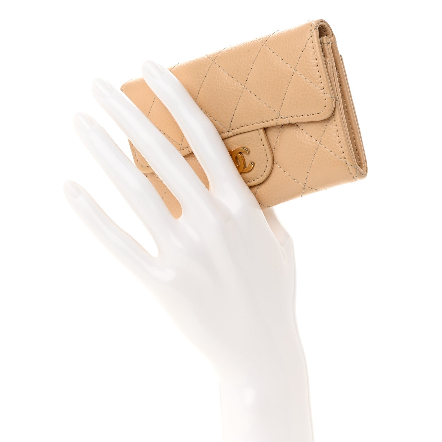 Chanel Caviar Quilted Flap Card Holder Wallet Beige 2 of 10