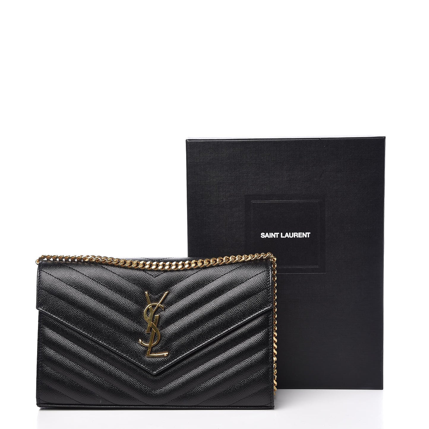 Grain De Poudre Matelasse Chevron Monogram Chain Wallet Black