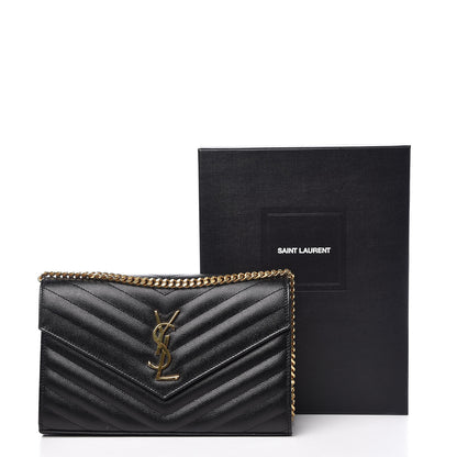 Saint Laurent Grain De Poudre Matelasse Chevron Monogram Chain Wallet Black 10 of 10