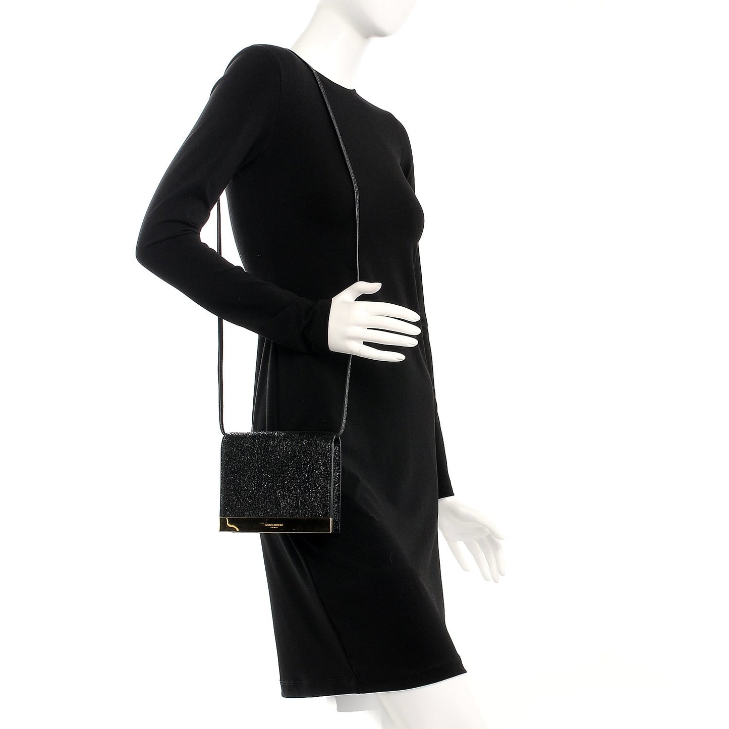 Metallic Crackled Calfskin Shoulder Bag Black