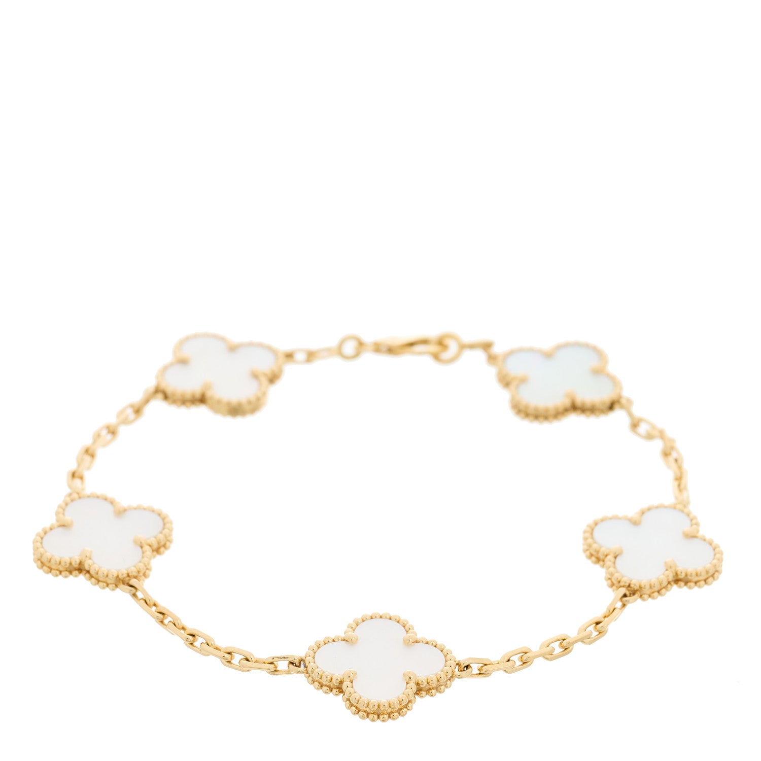 Van Cleef & Arpels 18K Yellow Gold Mother of Pearl 5 Motifs Vintage Alhambra Bracelet 1 of 5