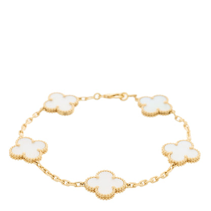 Van Cleef & Arpels 18K Yellow Gold Mother of Pearl 5 Motifs Vintage Alhambra Bracelet 1 of 5