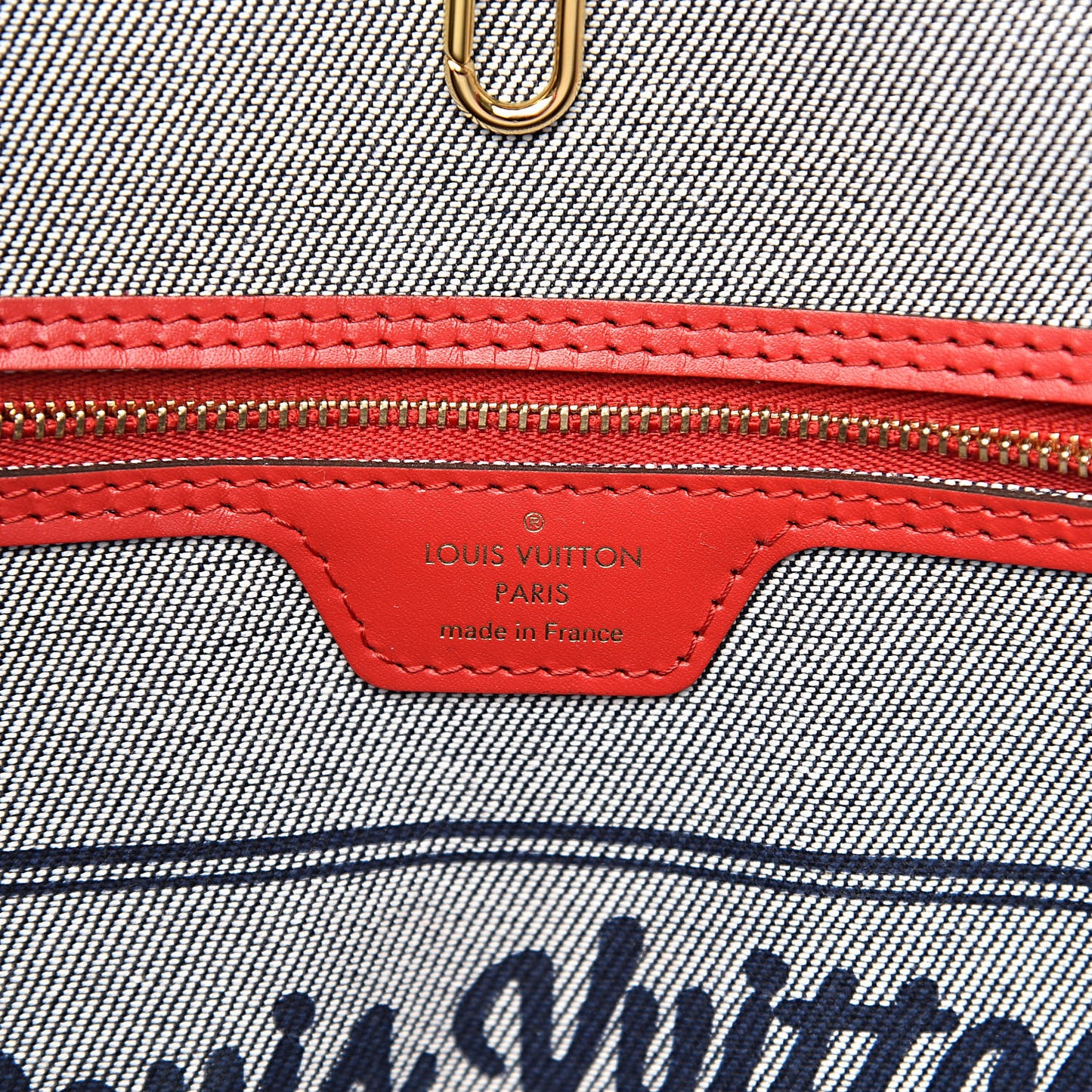 Denim Damier Monogram Patchwork Neverfull Blue Rouge
