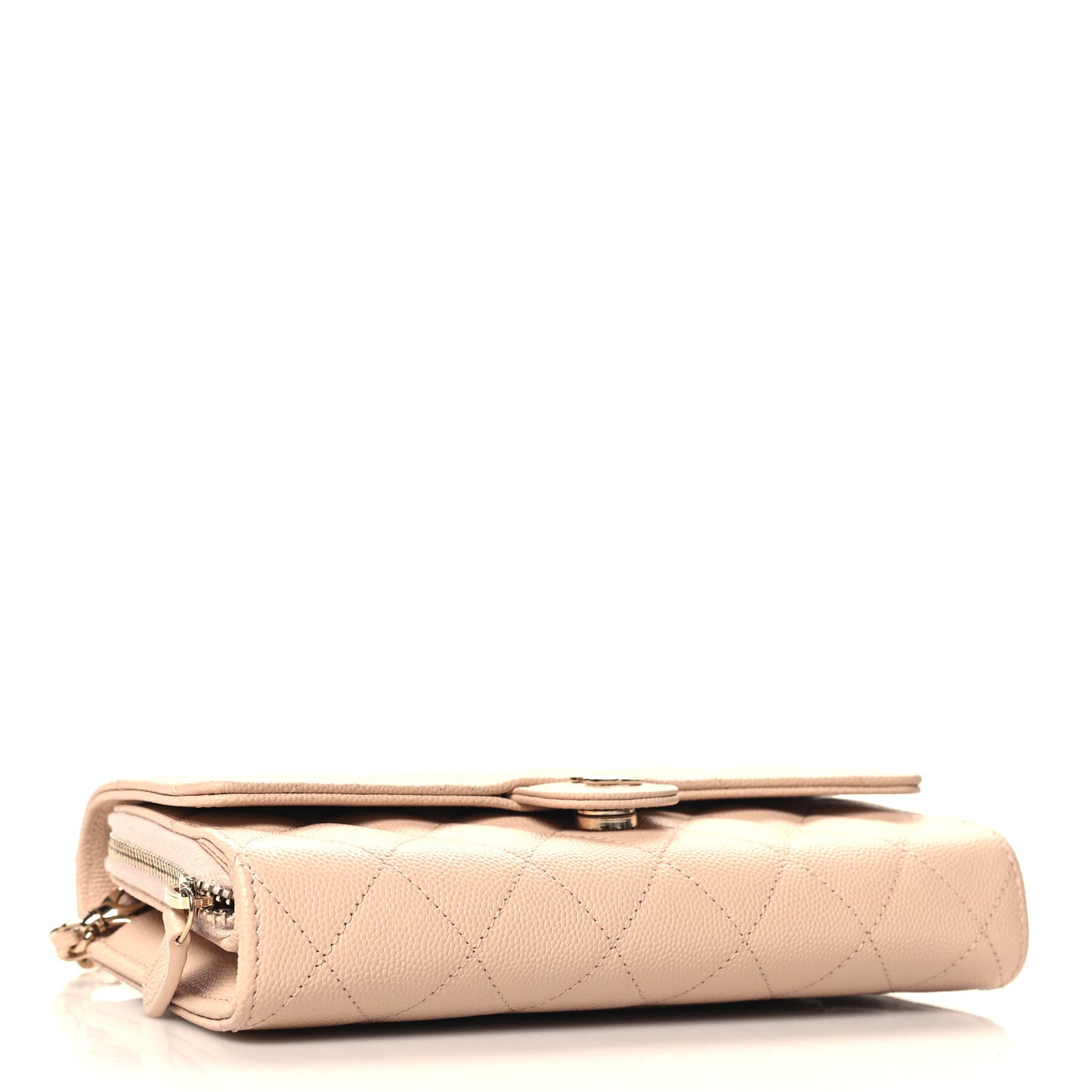 Caviar Quilted Phone Holder Wallet on Removable Chain Light Beige