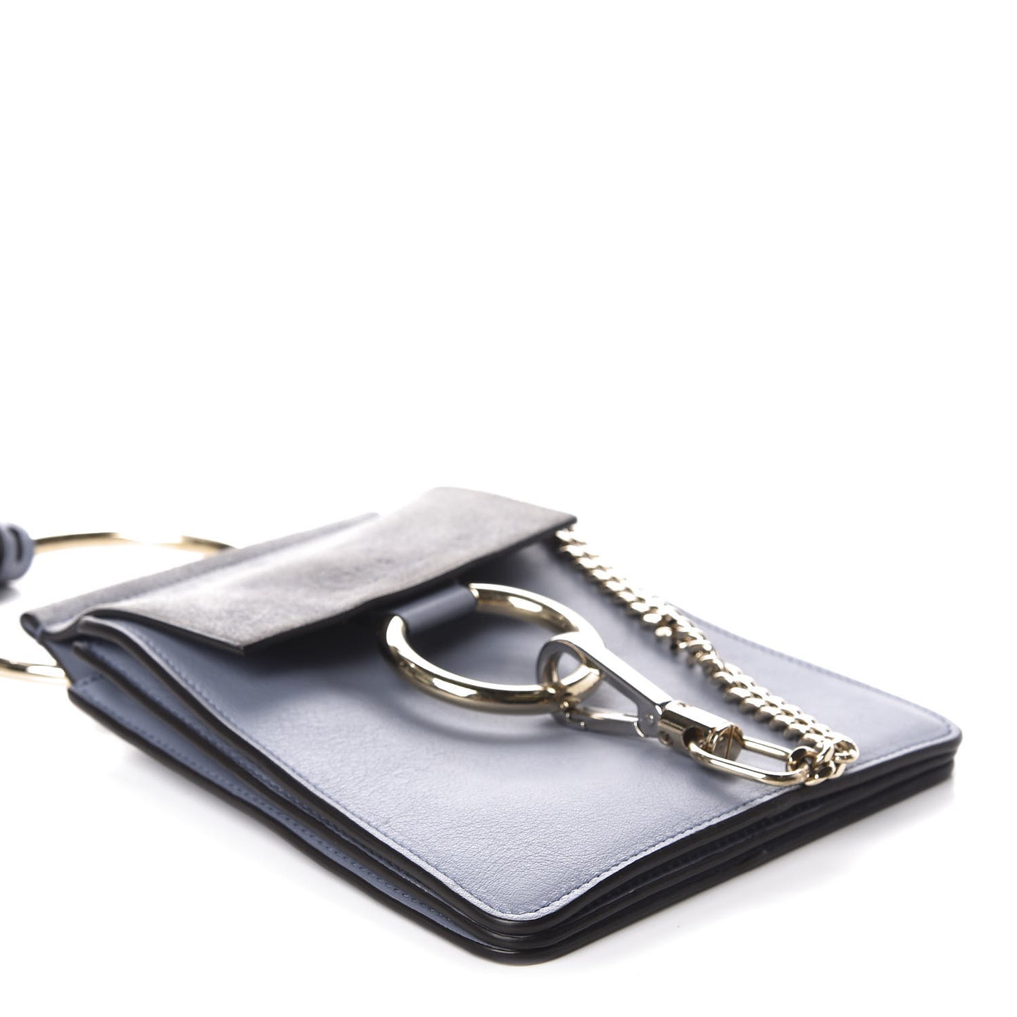 Suede Calfskin Mini Faye Bracelet Bag Washed Blue