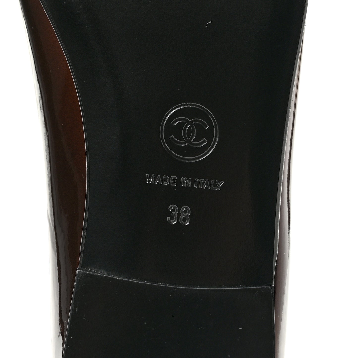 Patent Calfskin CC Cap Toe Ballerina Flats 38 Brown Blue