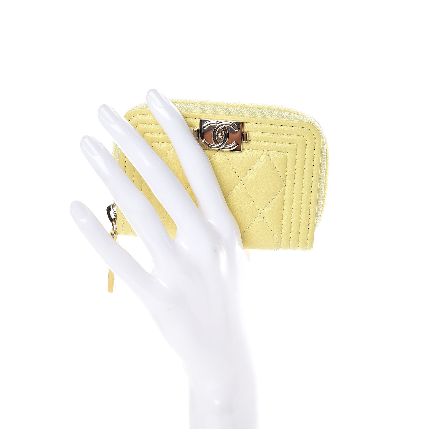 Chanel Lambskin Quilted Boy Zip Around Coin Purse Wallet Yellow 2 of 8