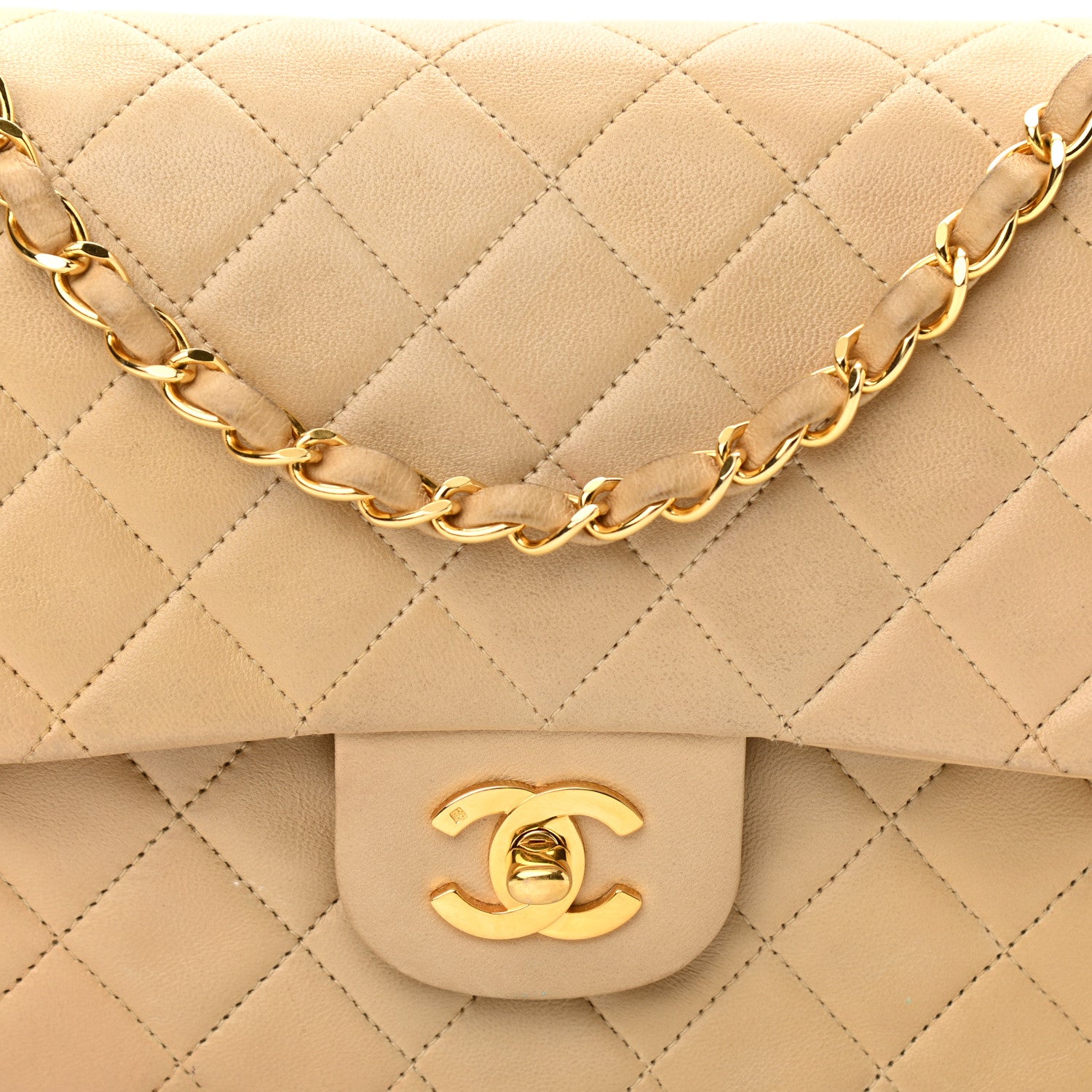 Chanel Lambskin Quilted Medium Double Flap Beige 13 of 13