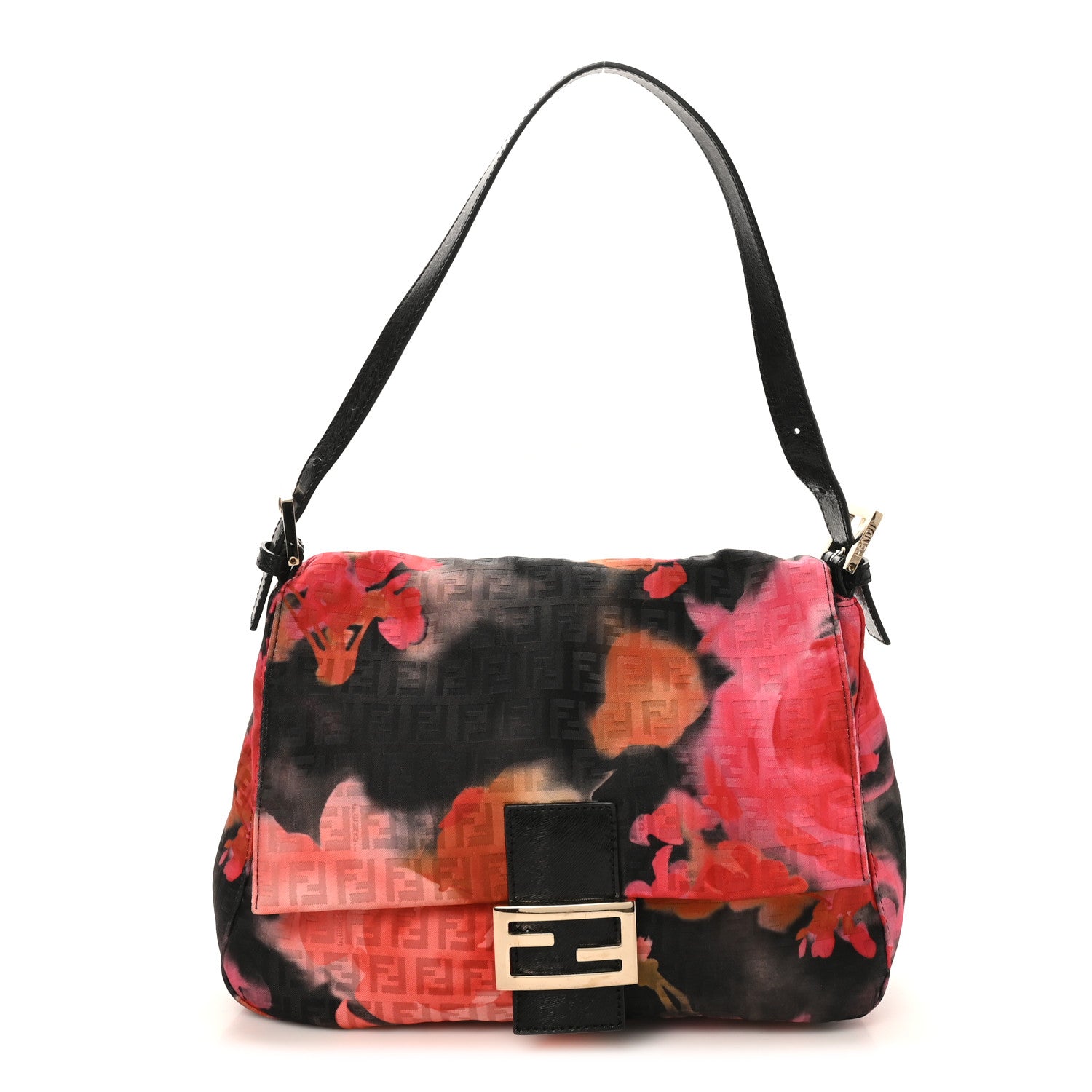 もちもち FENDI Fendi Zucchino Vitello Floral Forever Mama Baguette Black