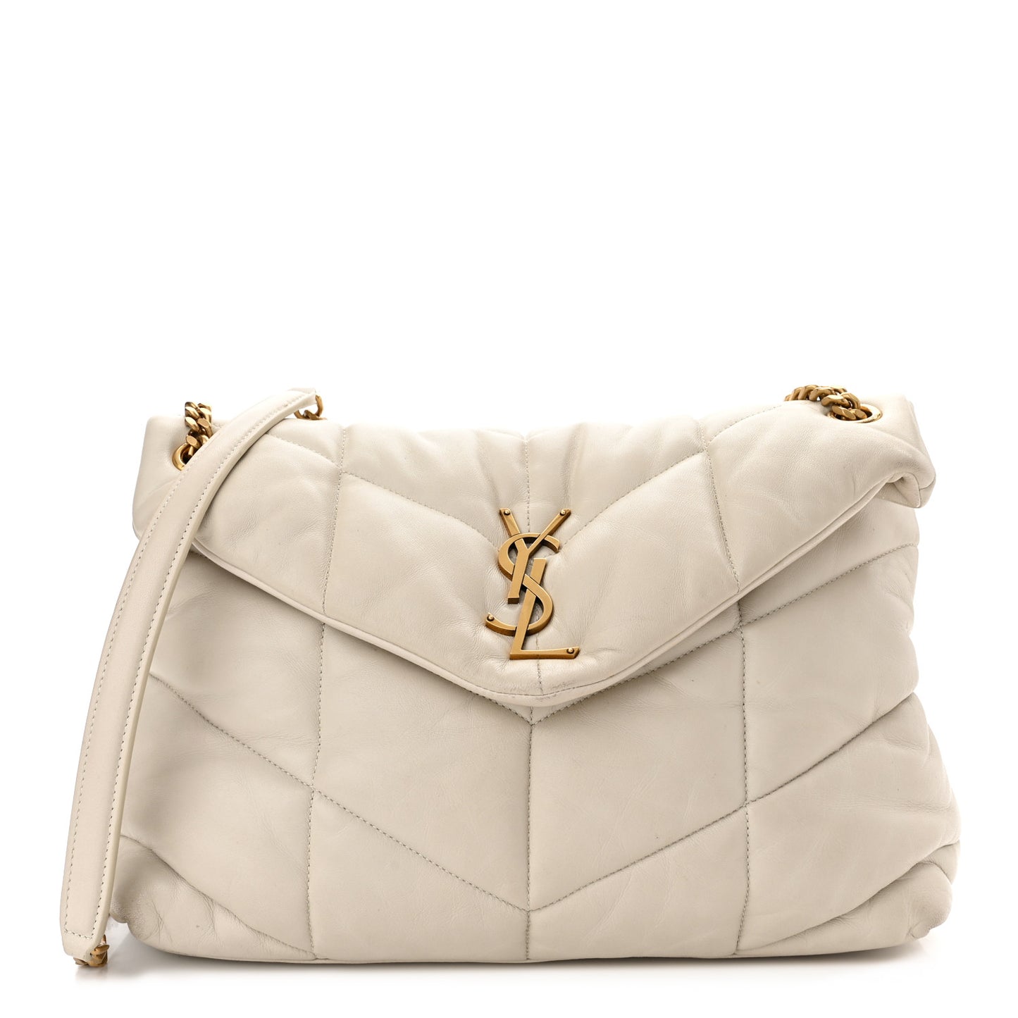 Lambskin Quilted Small Loulou Puffer Monogram Chain Satchel Blanc Vintage