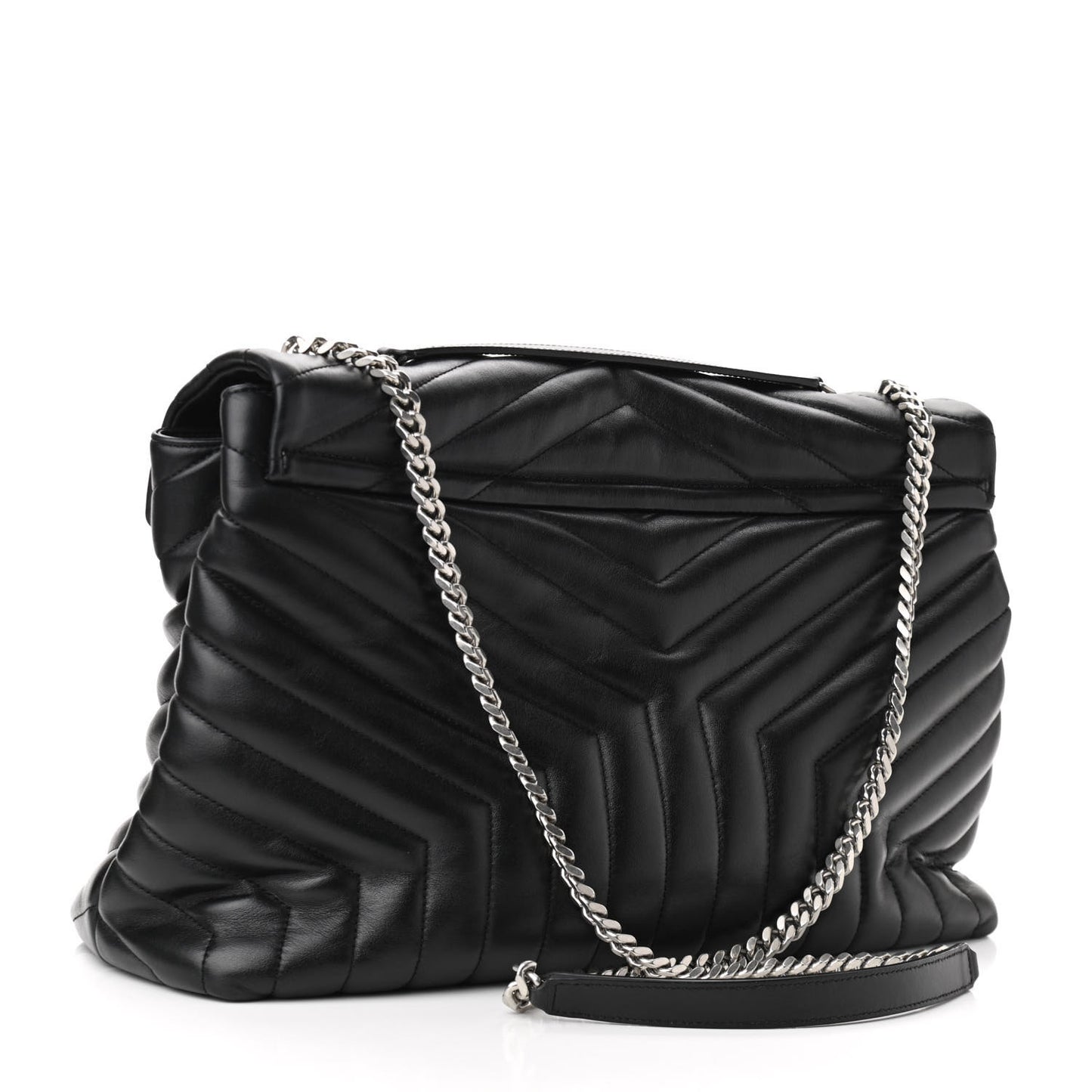 Calfskin Y Quilted Monogram Large Loulou Chain Satchel Black
