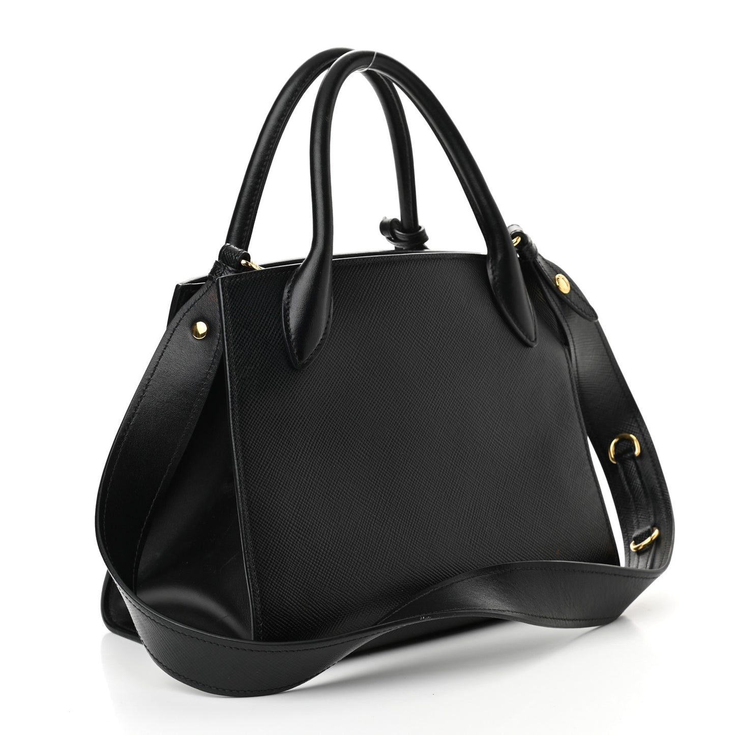 Saffiano Cuir Calfskin Small Monochrome Top Handle Tote Black