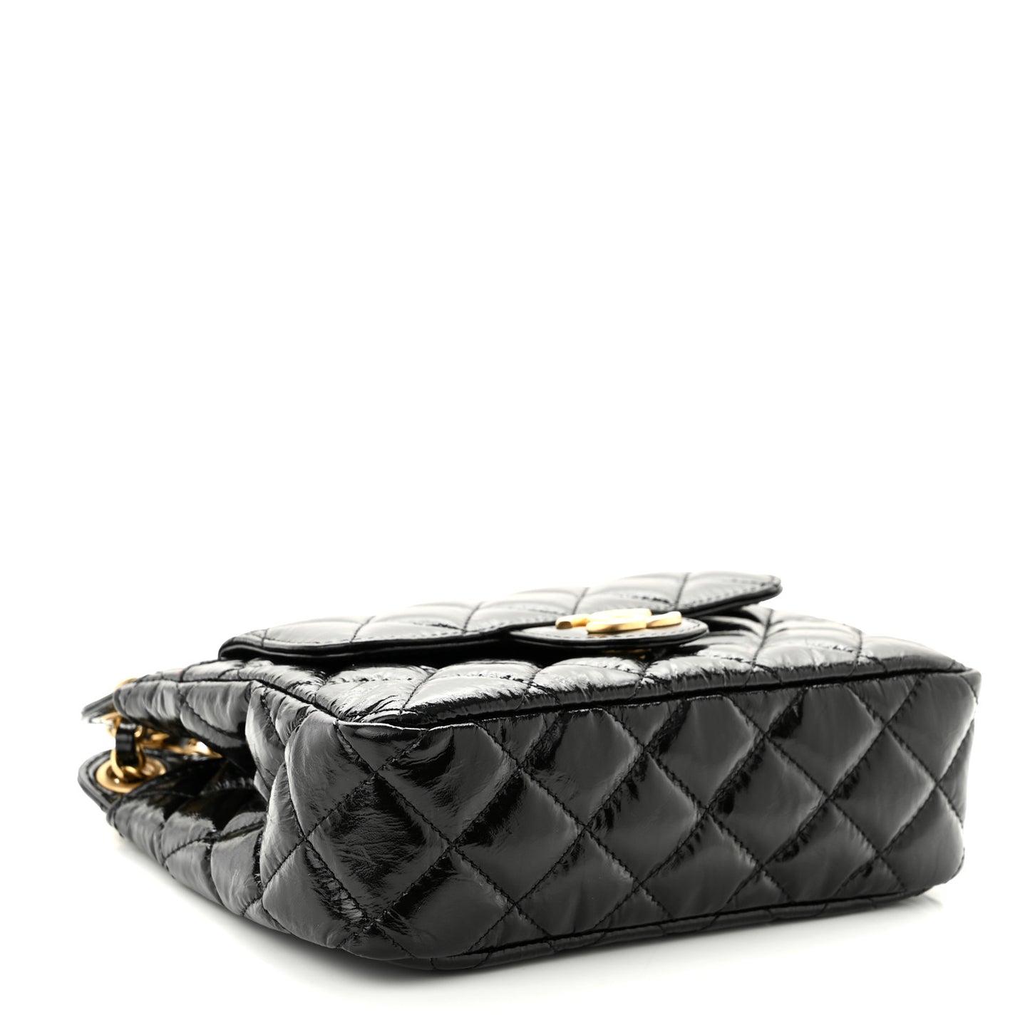 Shiny Crumpled Calfskin Quilted Small Wavy CC Hobo Black