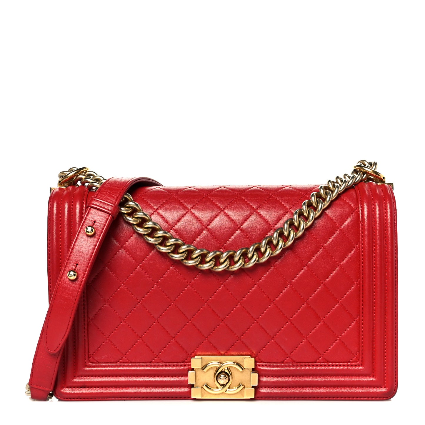 Lambskin Quilted New Medium Boy Flap Red