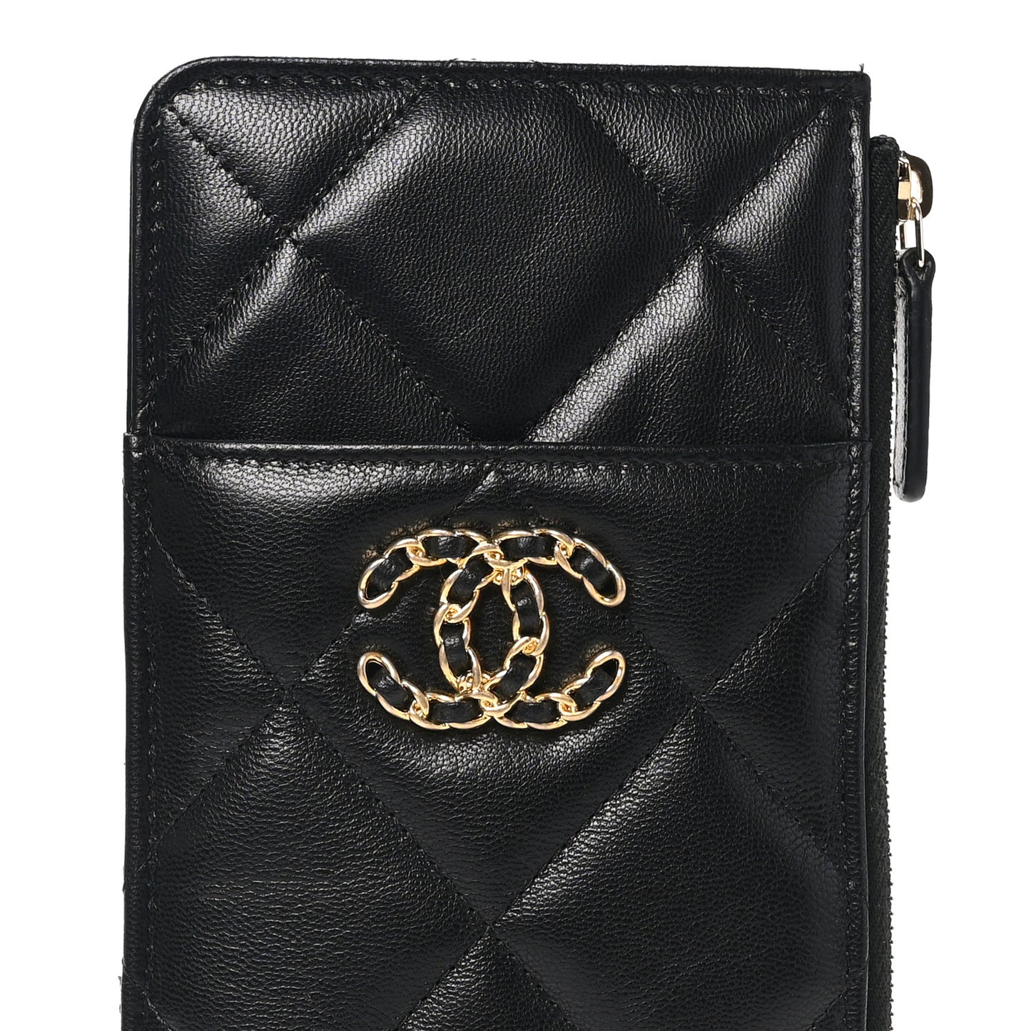 Lambskin Quilted Chanel 19 Phone and Card Holder Black