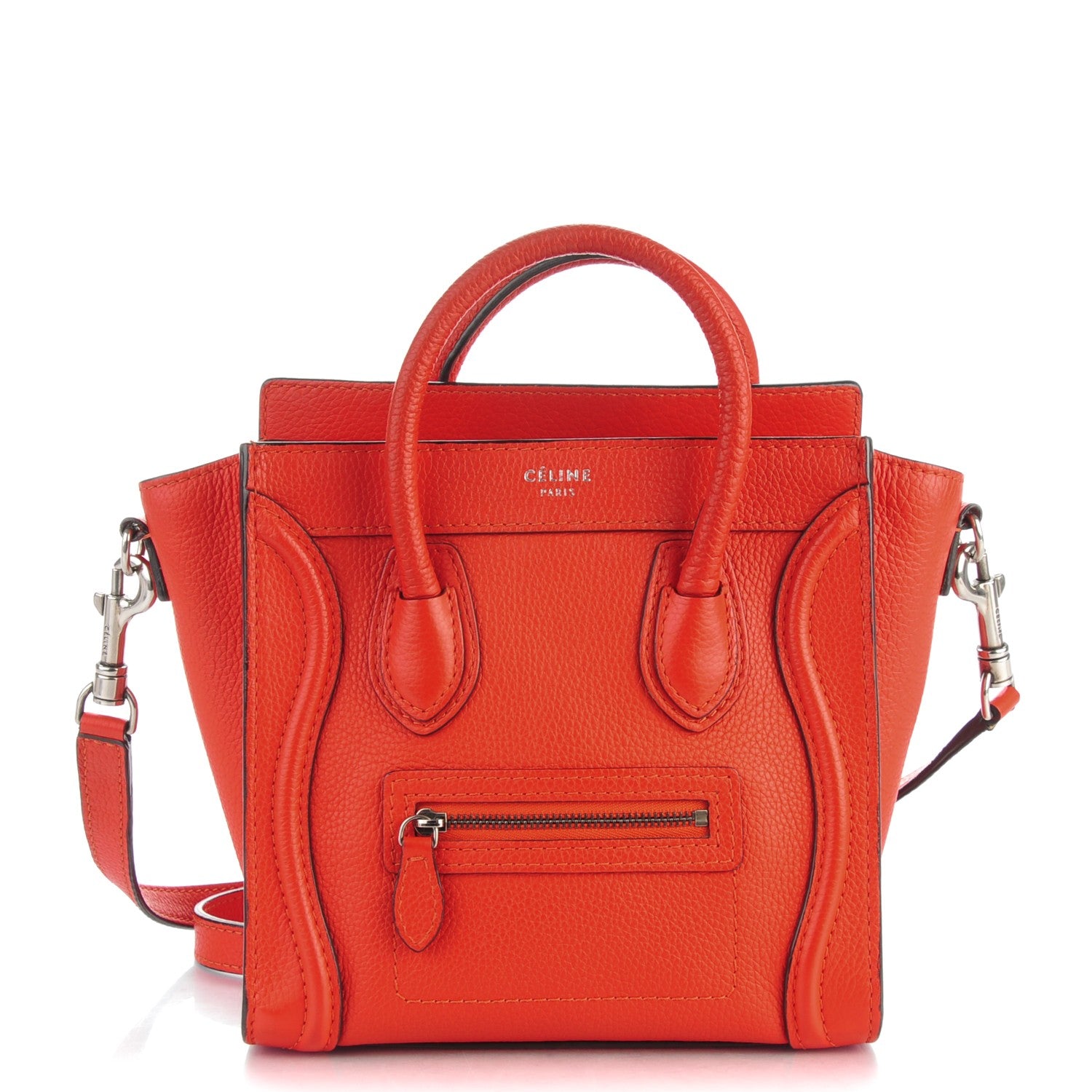 Celine Drummed Calfskin Nano Luggage Vermillion 1 of 11