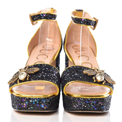 Gucci Glitter Soko Bee Platform Mid Heel Sandals 37 Notte Oro Multi 2 of 9