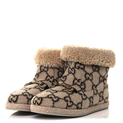Gucci Covered Wool GG Monogram Womens Fria Horsebit Ankle Boots 39.5 Beige Ebony Butterscotch 3 of 11
