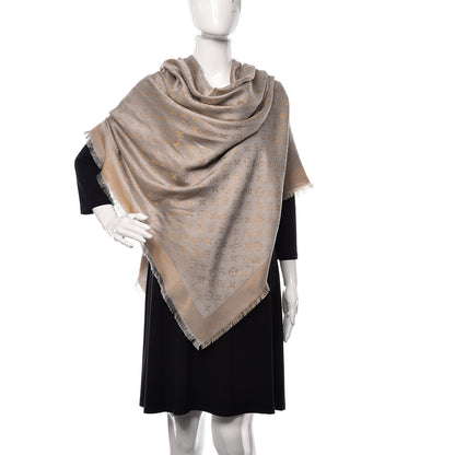 Louis Vuitton Silk Wool Monogram Shine Shawl Beige 2 of 4