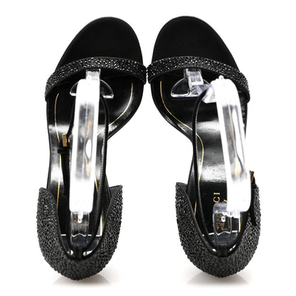 Gucci Suede Satin Crystal Ankle Strap High Heel Sandals 39.5 Black 2 of 9