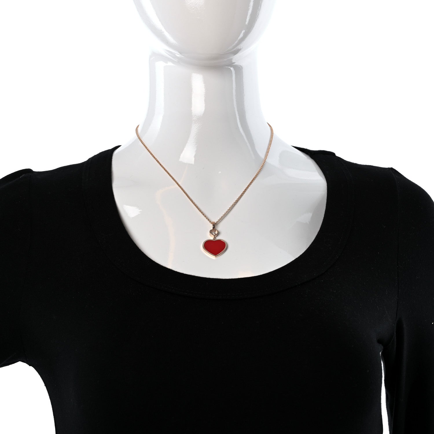 Chopard 18K Rose Gold Diamond Happy Hearts Pendant Necklace Red 3 of 4