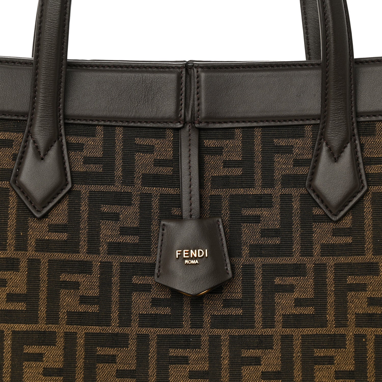 Fendi Fabric Jacquard Vitello Grance FF 1974 Large Fendi Origami Tobacco Moro Ebano 7 of 12