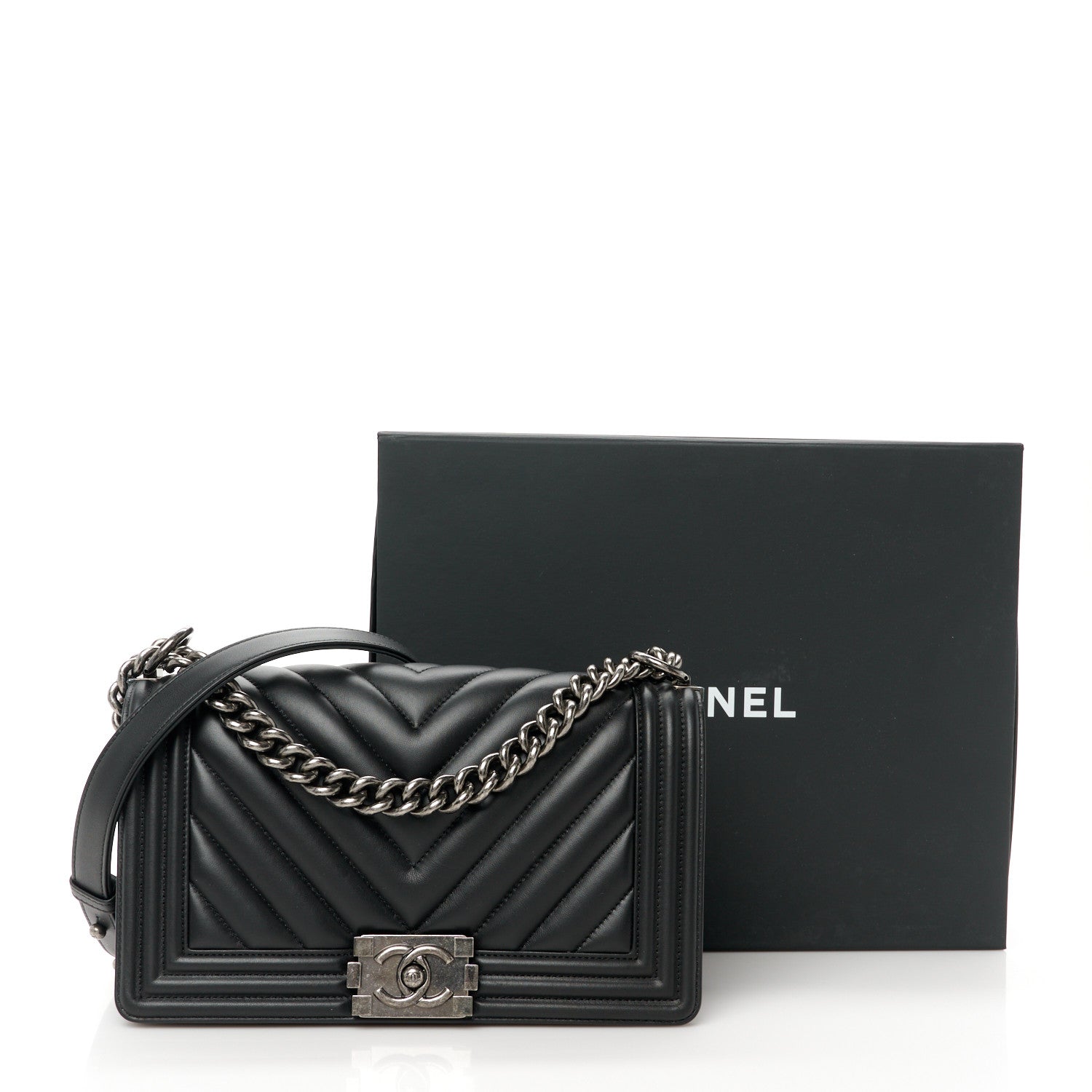Chanel Calfskin Chevron Quilted Medium Boy Flap Black 11 of 11