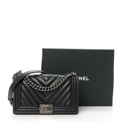 Chanel Calfskin Chevron Quilted Medium Boy Flap Black 11 of 11