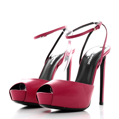 Saint Laurent Calfskin Tribute Lips Platform Sandals 38.5 Fuchsia 3 of 9