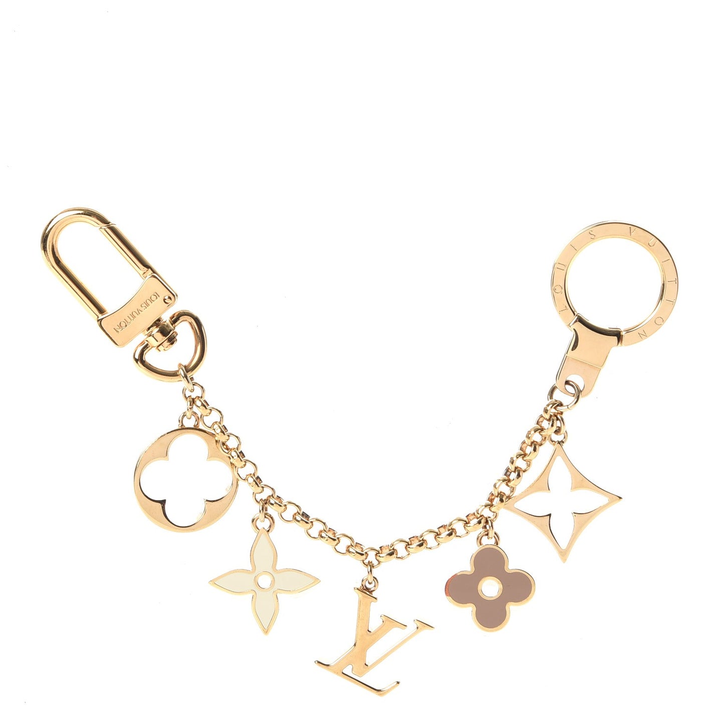 Brass Enamel Fleur De Monogram Bag Charm Chain Gold
