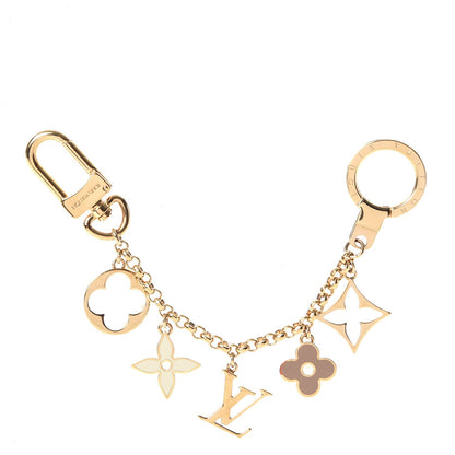 Louis Vuitton Brass Enamel Fleur De Monogram Bag Charm Chain Gold 1 of 6