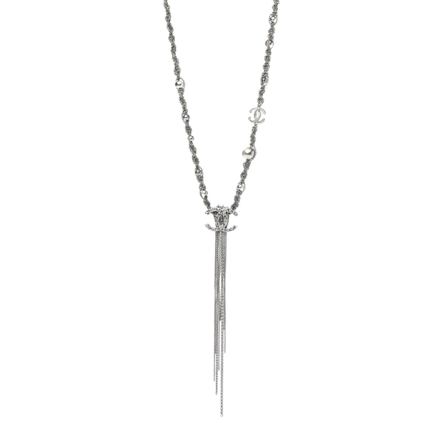 Crystal Pearl Chain Necklace Gray
