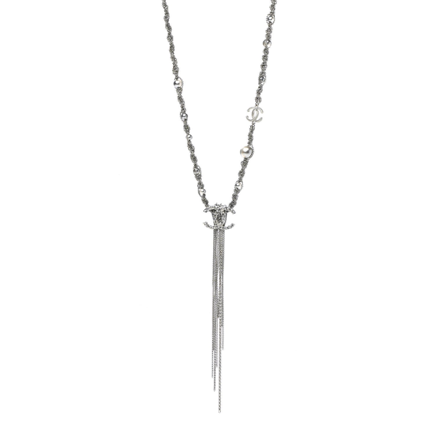 Chanel Crystal Pearl Chain Necklace Gray 1 of 6